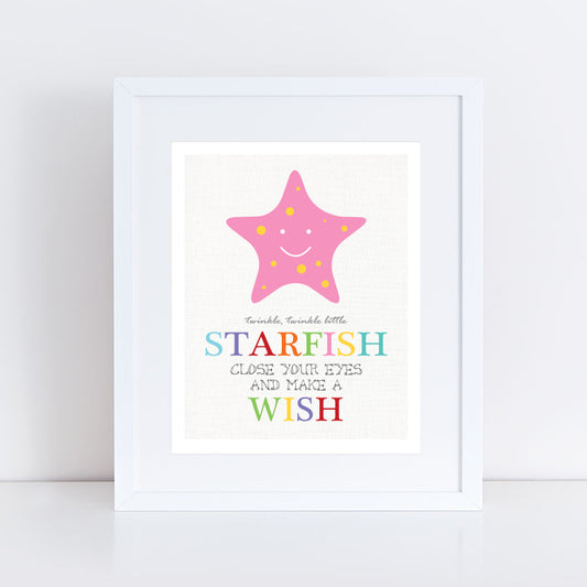 pink starfish with twinkle, twinkle little starfish close your eyes and make a wish. 