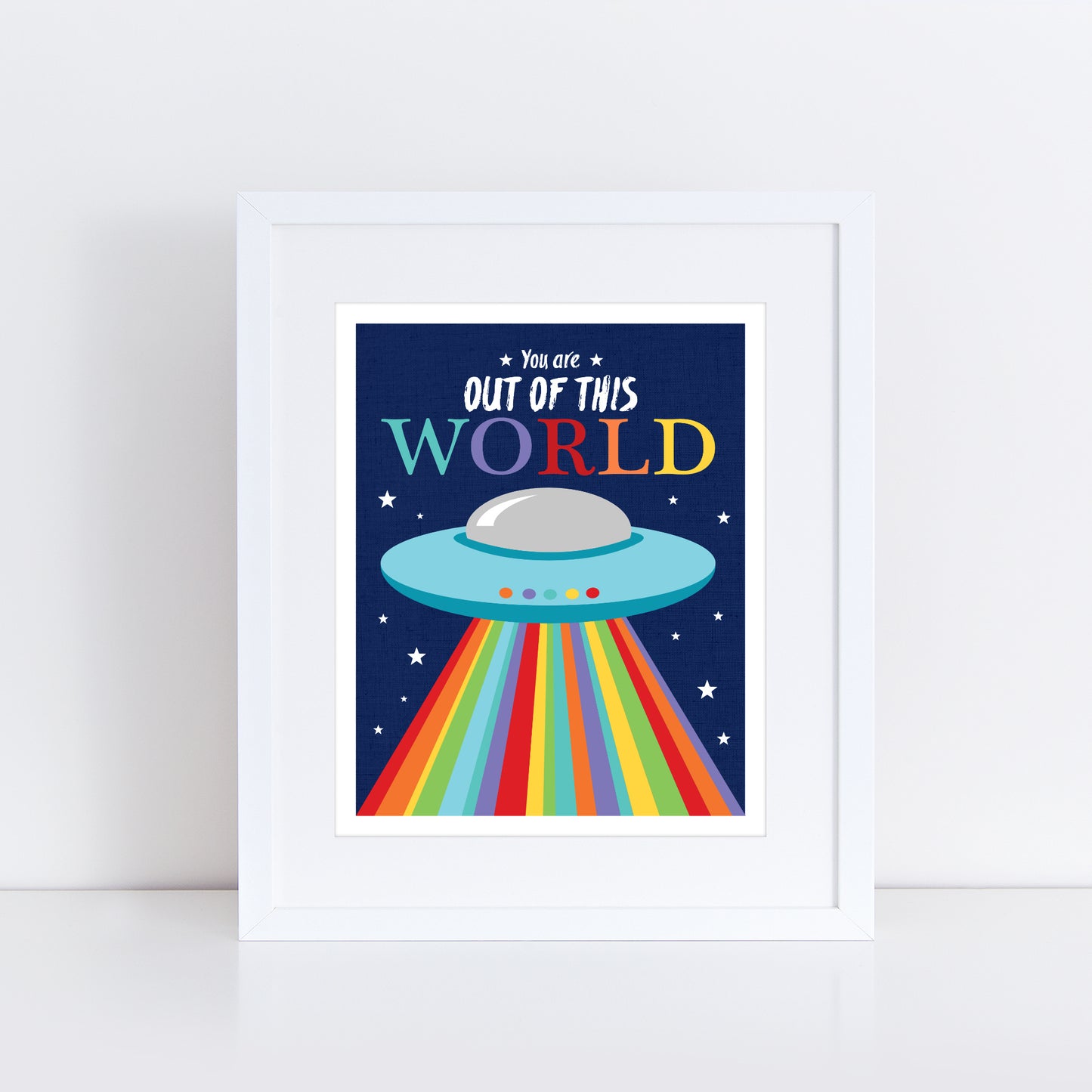 Out of This World Space Print – Retro UFO Rainbow Wall Art