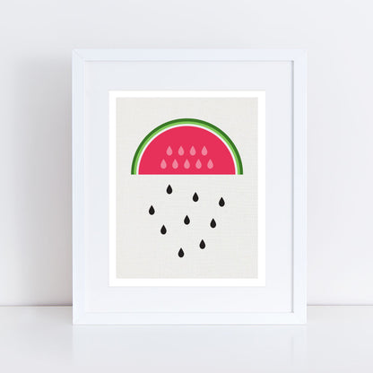 a cute illustration of a watermelon raining it's pips