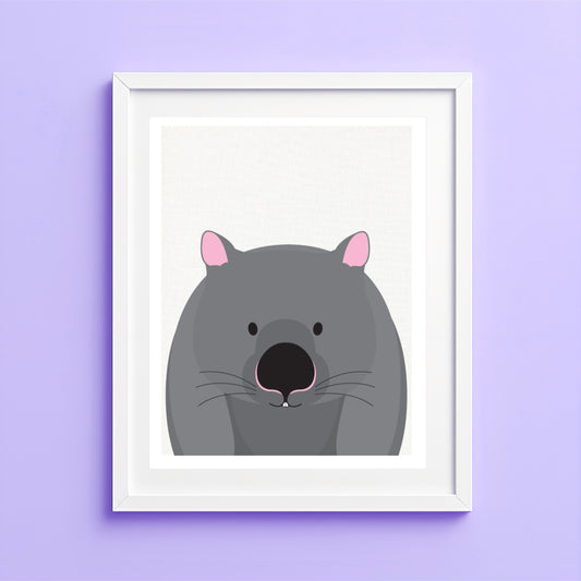 Illustration of a wombat on a purple wall