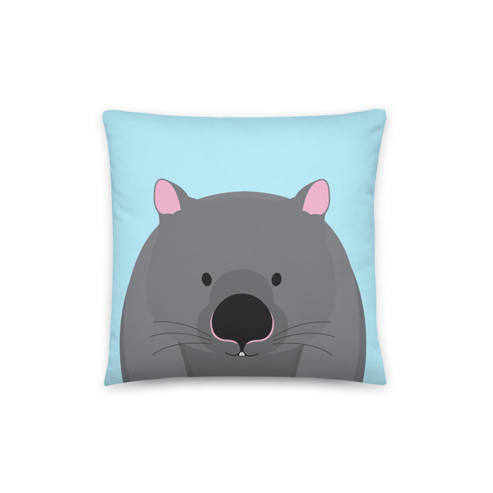 cute wombat cushion cover on blue
