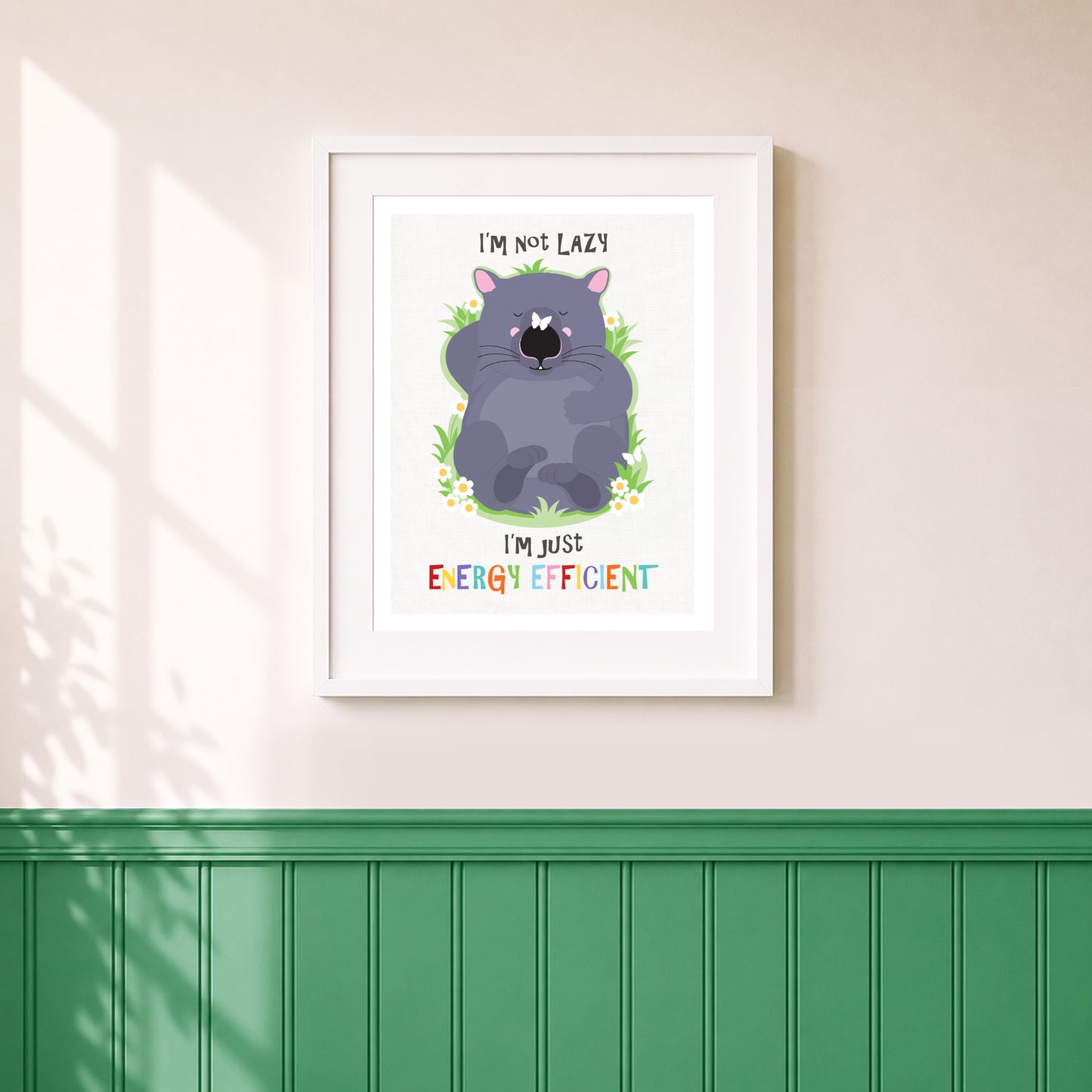 Artwork with a wombat and text on a wall.