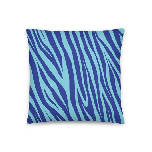 vibrant blue cushion cover features a striking zebra print pattern