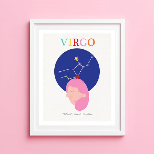 Artwork of a Virgo zodiac design with pink hair