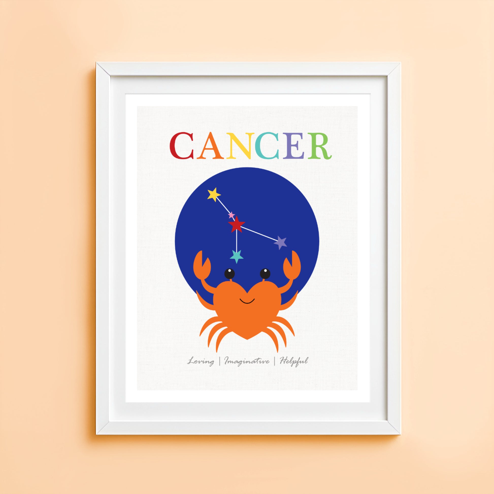 Artwork of a crab with 'Cancer' text 