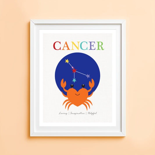 Artwork of a crab with 'Cancer' text 