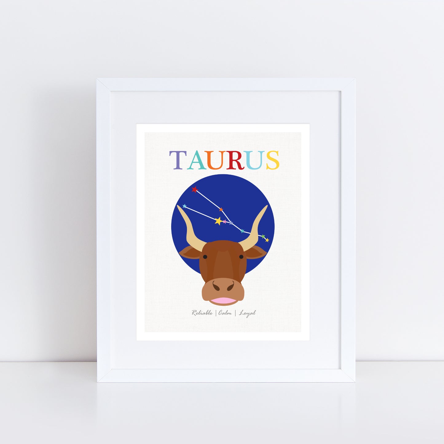 Taurus the bull, art for a kid's room fun colourful print