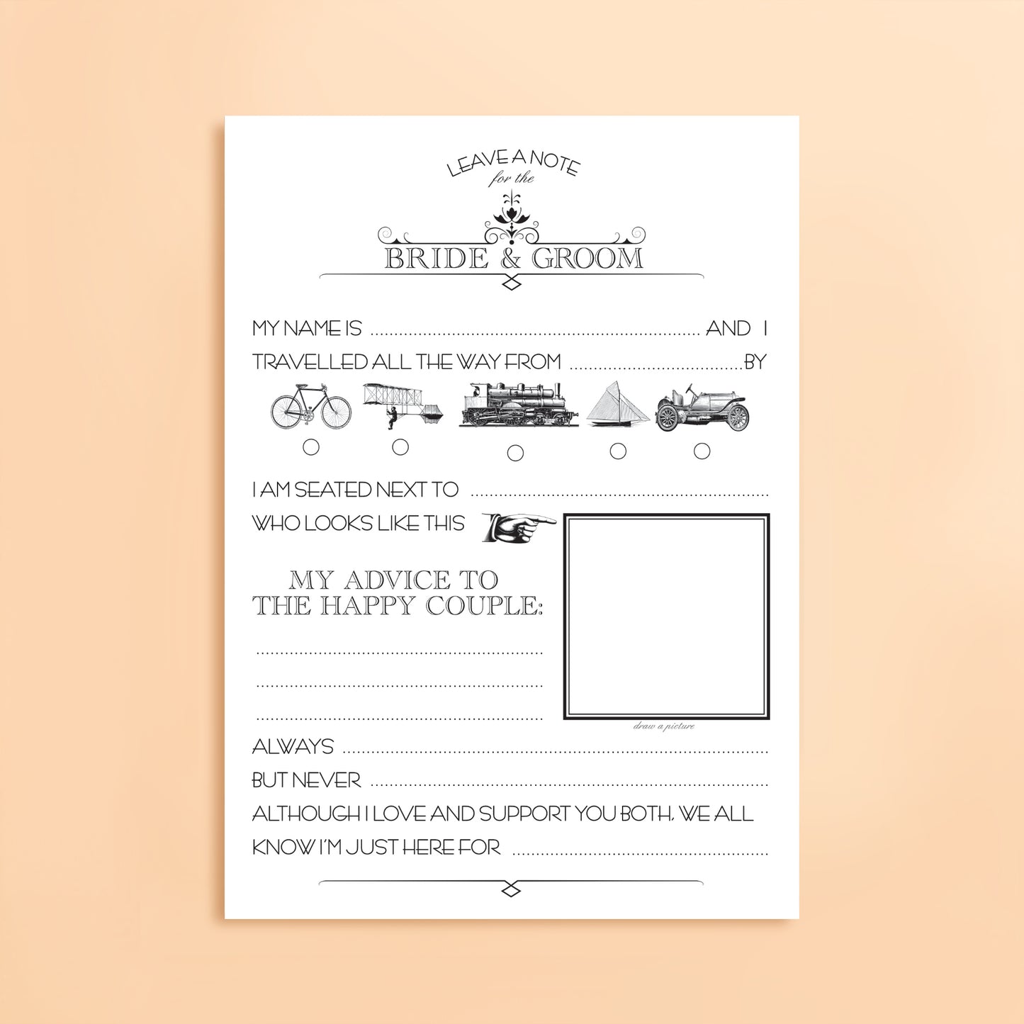 Wedding advice card for the bride and groom 