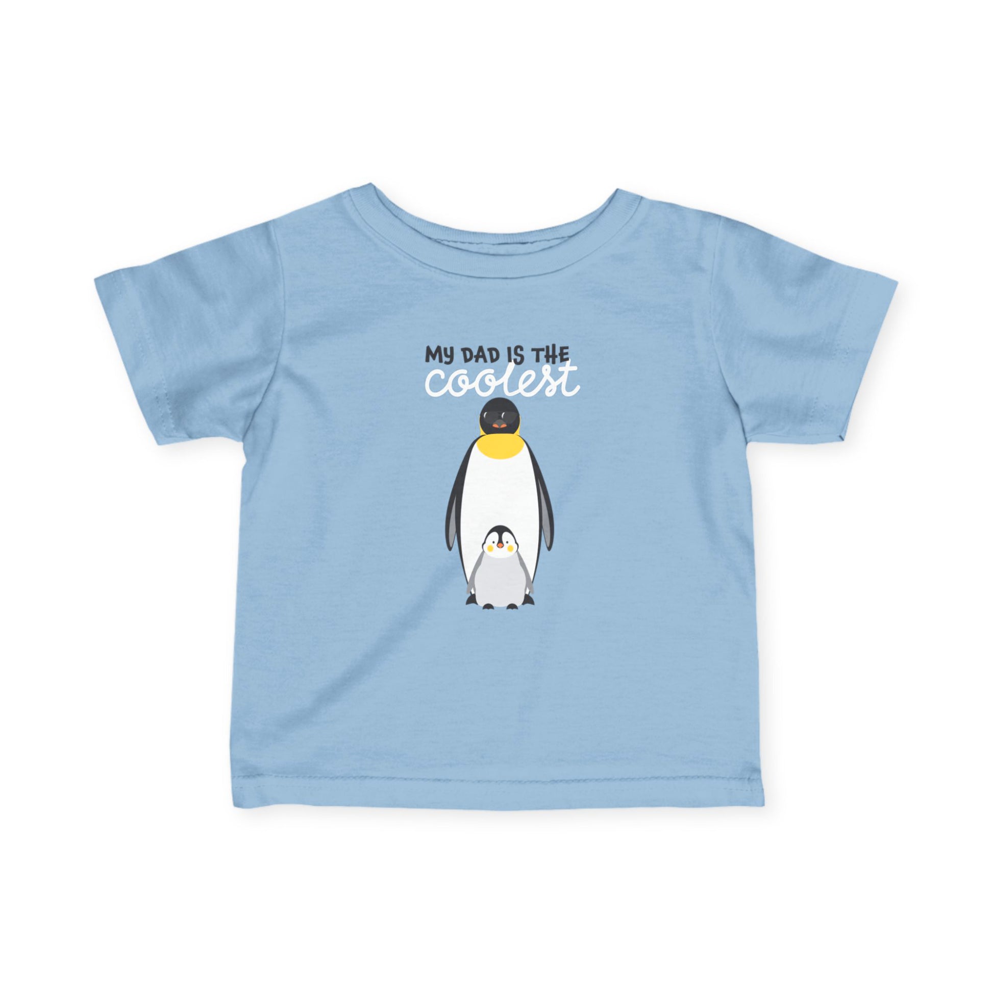 Light blue penguin kids T shirt featuring My Dad Is The Coolest Father's Day design