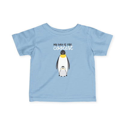 Light blue penguin kids T shirt featuring My Dad Is The Coolest Father's Day design