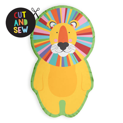 Cut and sew colourful stuffed animal lion cushion with rainbow mane