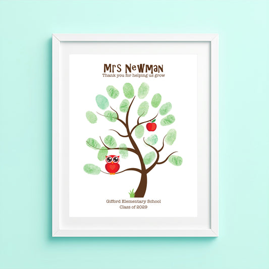 Custom teacher fingerprint tree with owl, and text