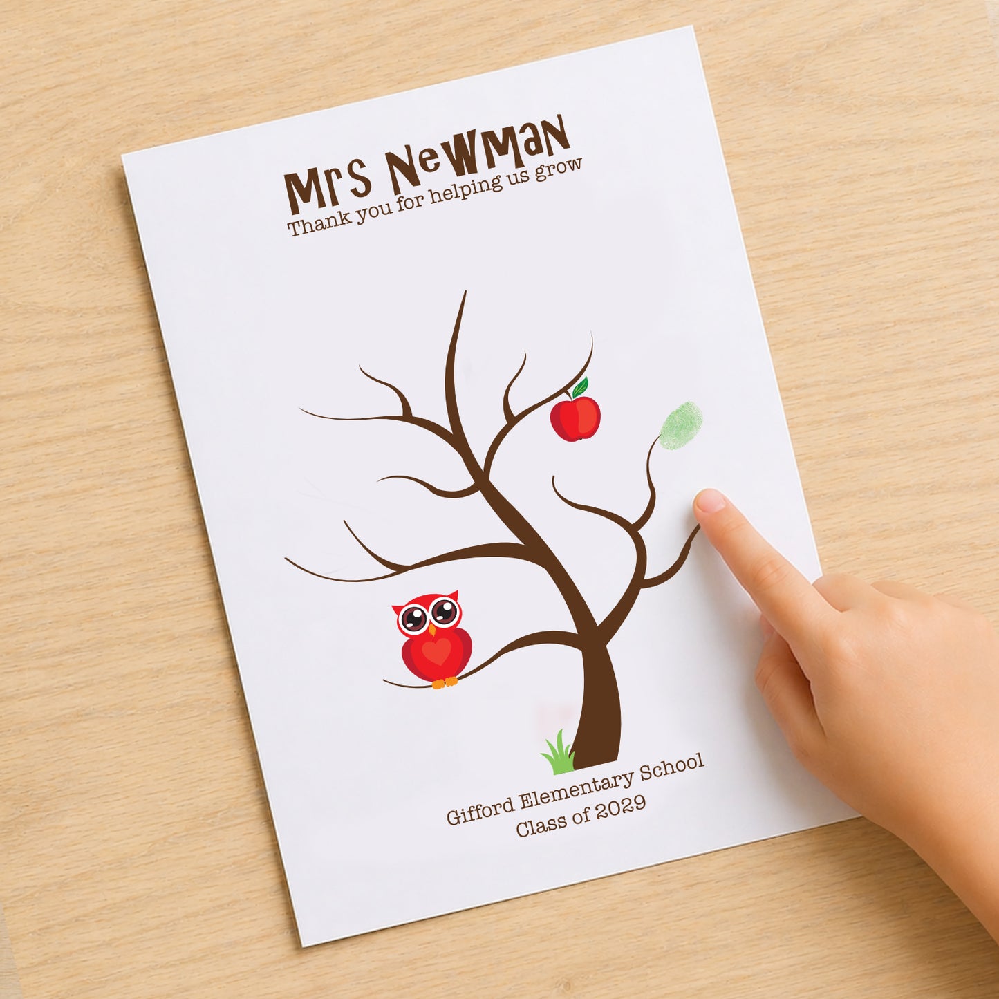 Teach gift fingerprint tree and owl design 