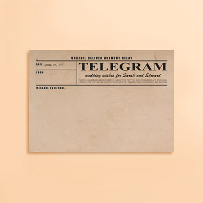 Vintage telegram wedding guest book cards - PRINTABLE FILE
