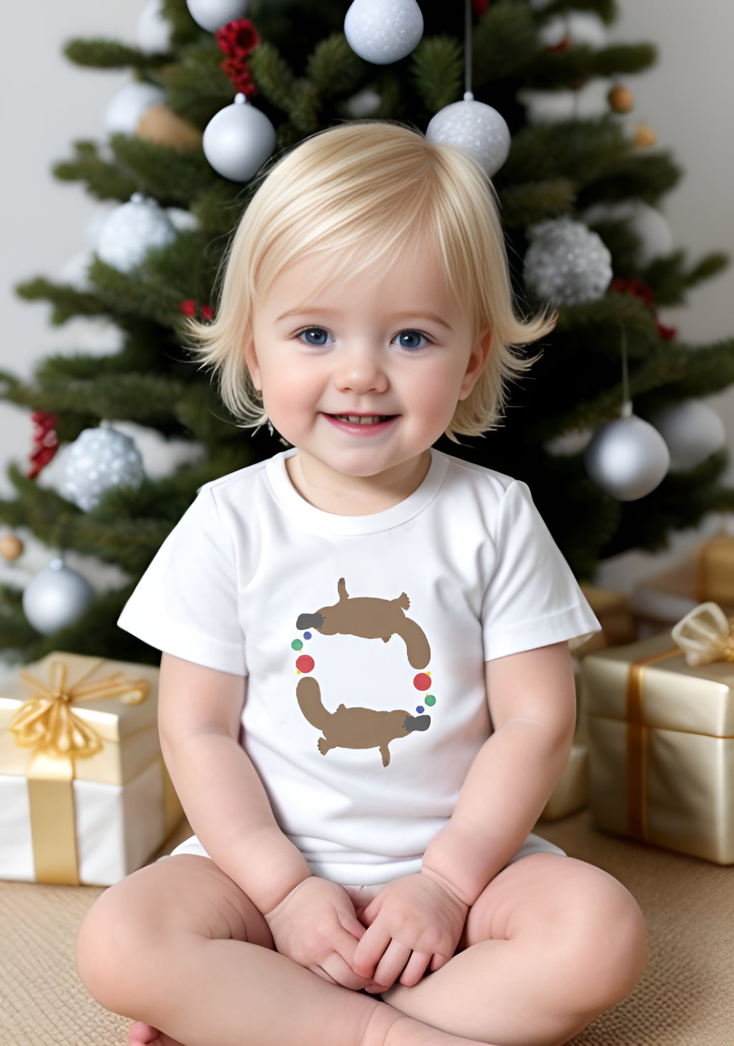 Swimming platypus Christmas kids t-shirt