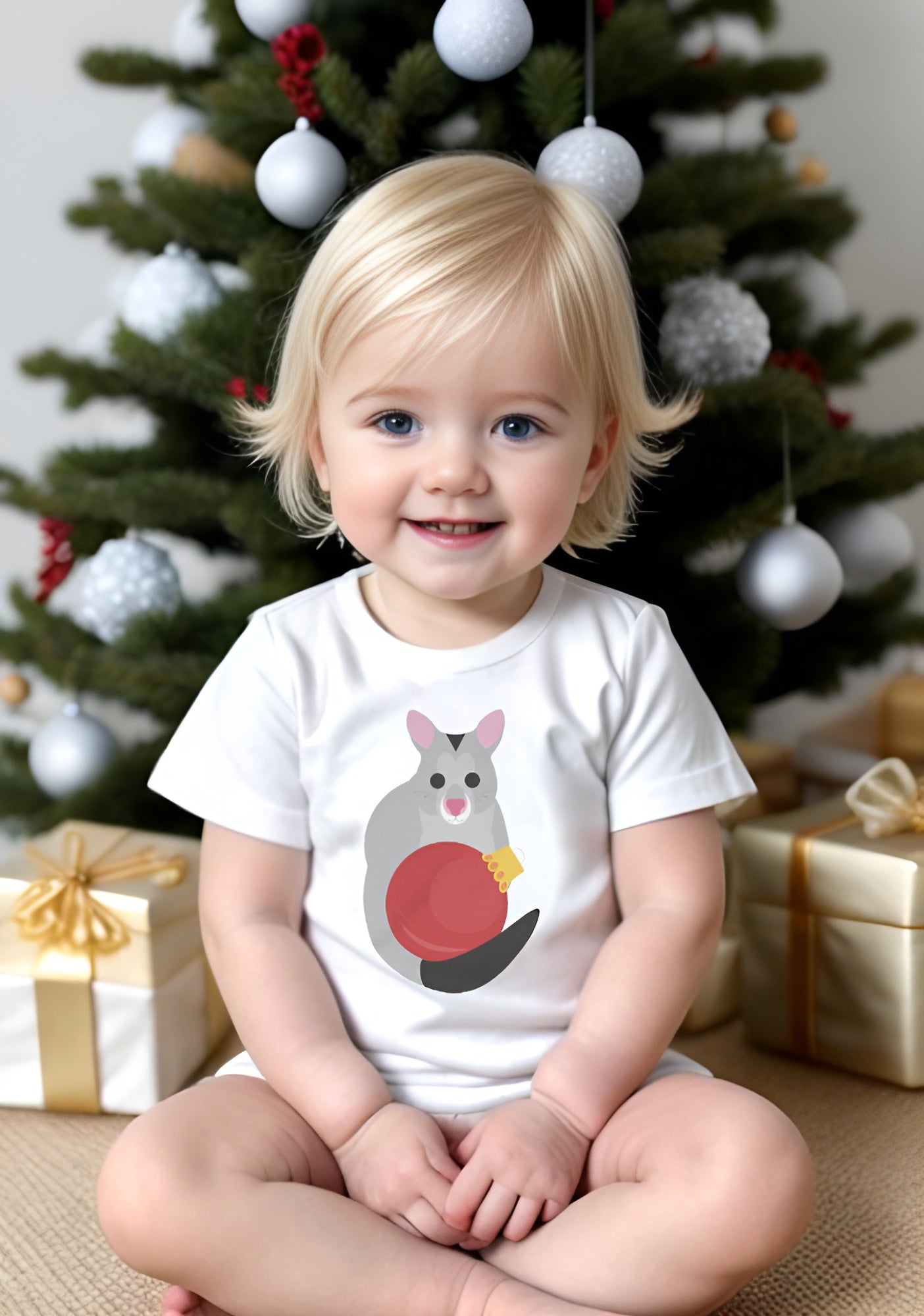 Possum with Christmas bauble kids t-shirt