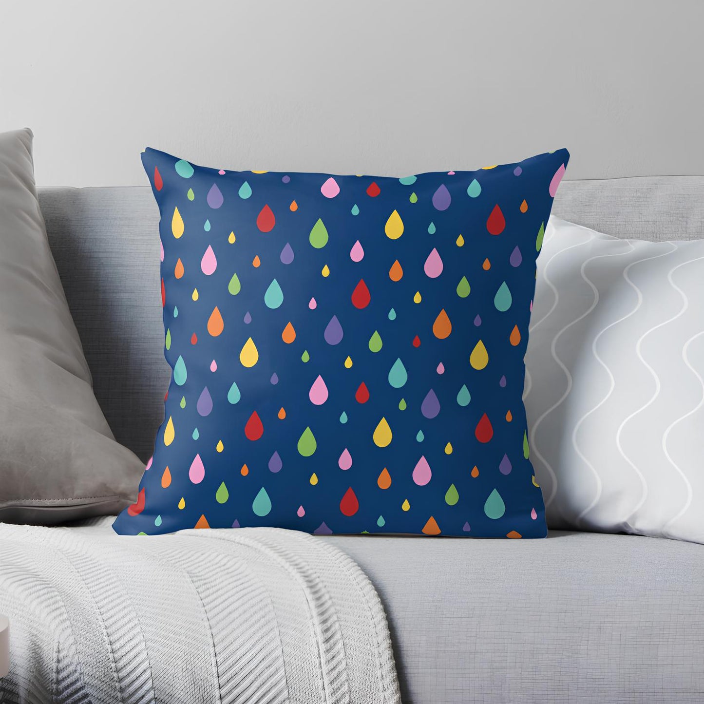 Rainbow raindrops cushion cover