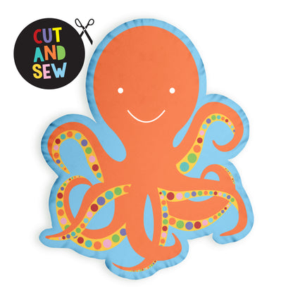 Make your own cute orange octopus cushion with rainbow colours