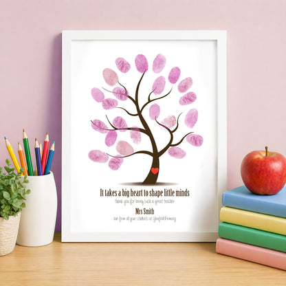 Fingerprint tree artwork on a desk with stationery items