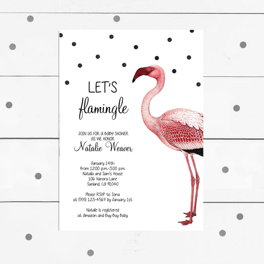 flamingo birthday or baby shower invite - INSTANT DOWNLOAD PDF