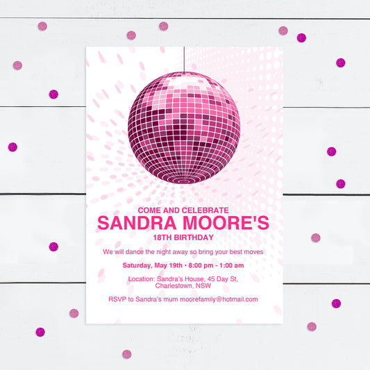 pink disco ball invite - PRINTABLE FILE