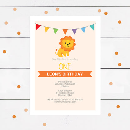 invitation for kids birthday with lion illustration