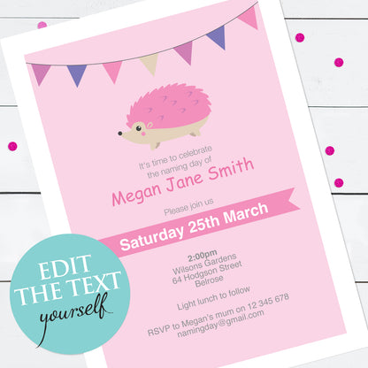 hedgehog birthday or baby shower invite - PRINTABLE FILE