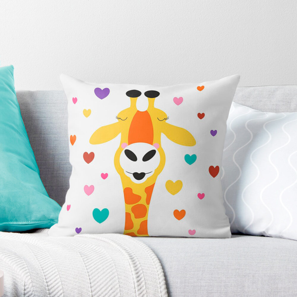 Giraffe kisses cushion cover