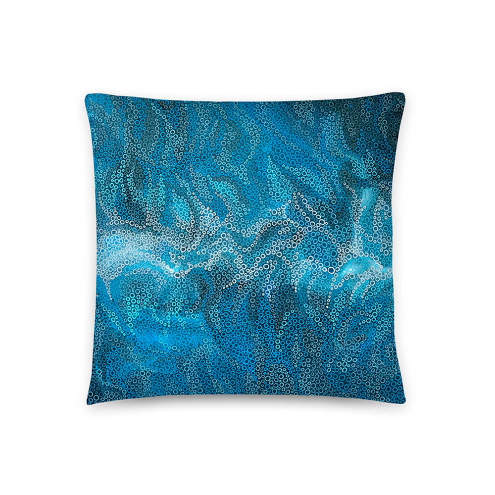 beautiful cushion cover featuring an image of an original blue abstract painting