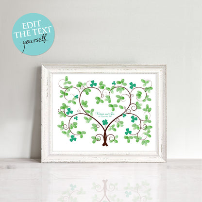 Clover lucky shamrock fingerprint guest book print - INSTANT DOWNLOAD PDF