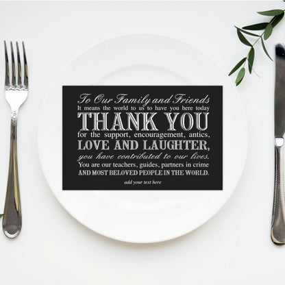 Wedding reception thank you card black - PRINTABLE FILE