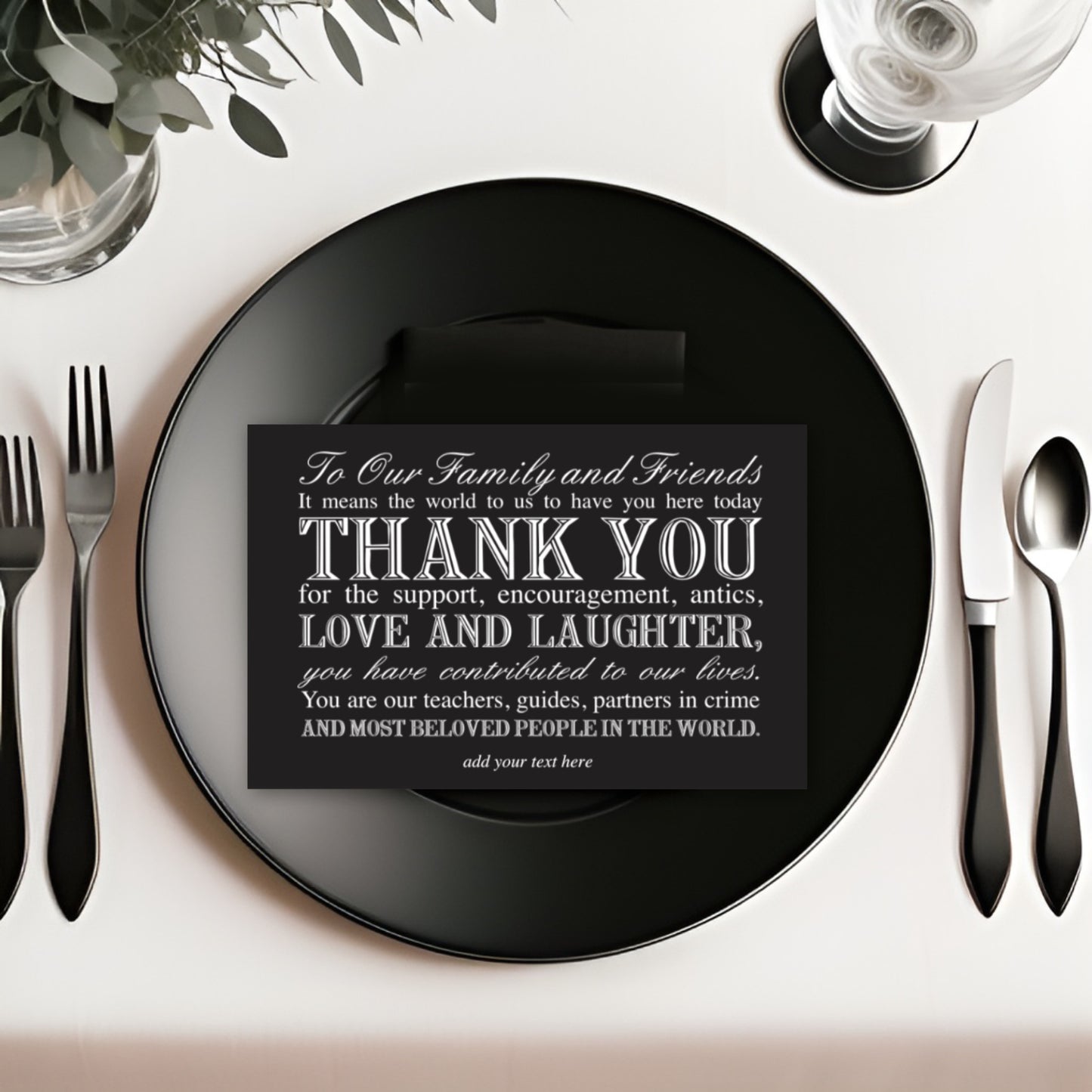 Wedding reception thank you card black - PRINTABLE FILE