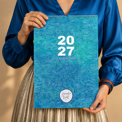 2027 abstract art calendar featuring colourful coastal inspired paintings by Jennifer Bell in an A3 wall calendar format
