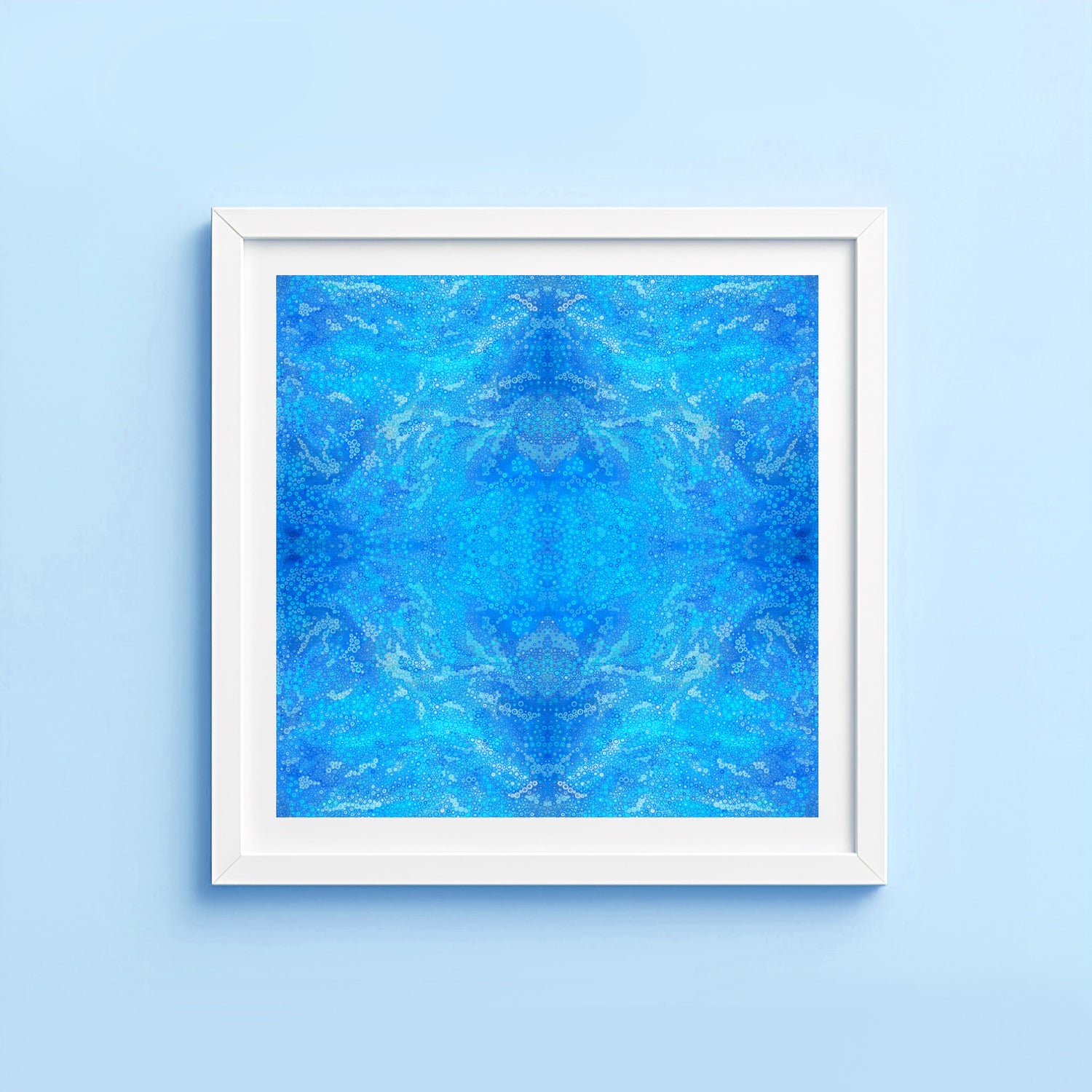 Abstract blue artwork on a blue wall