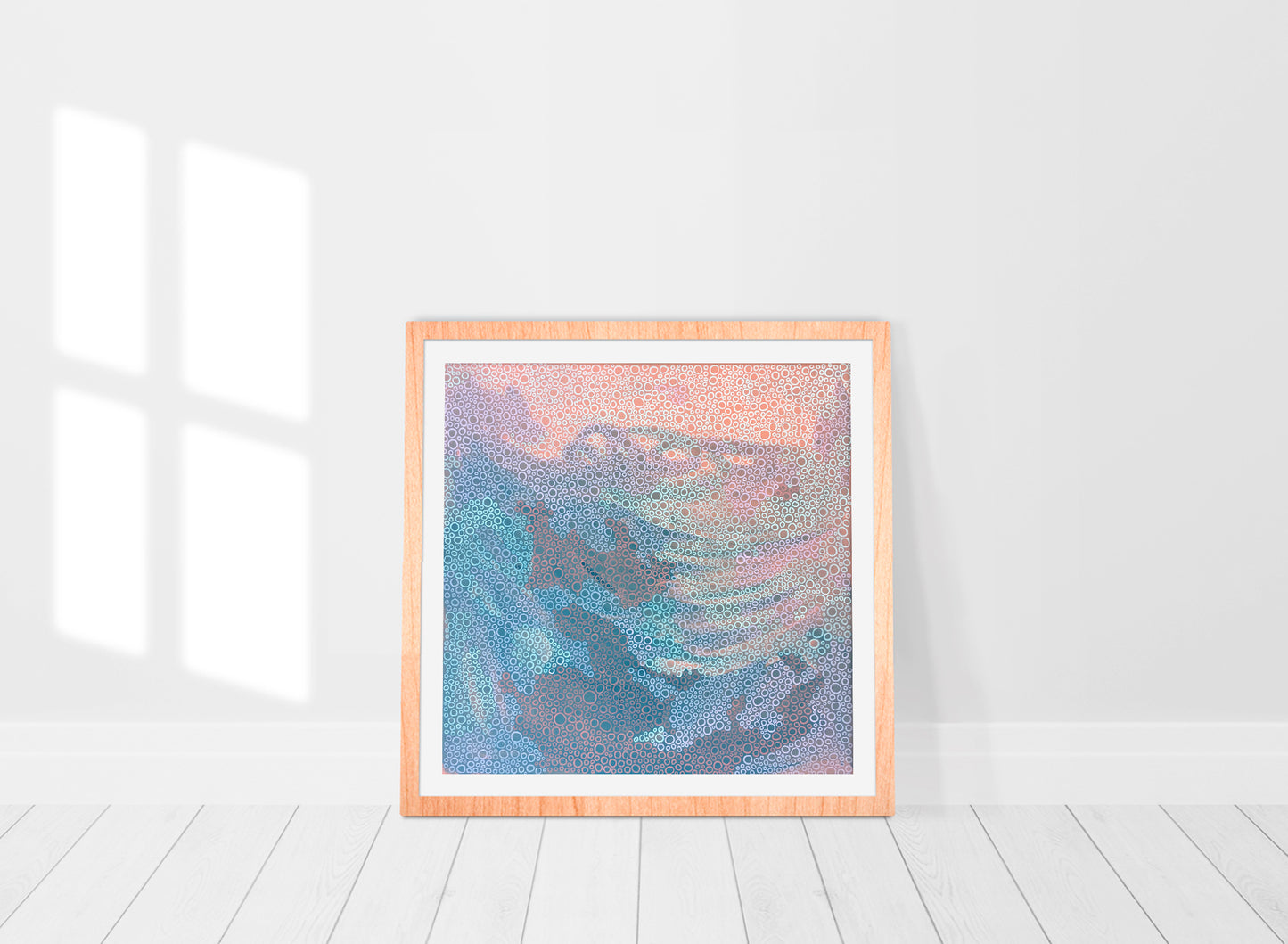 abstract painting print n a mix of pinks, corals and greys