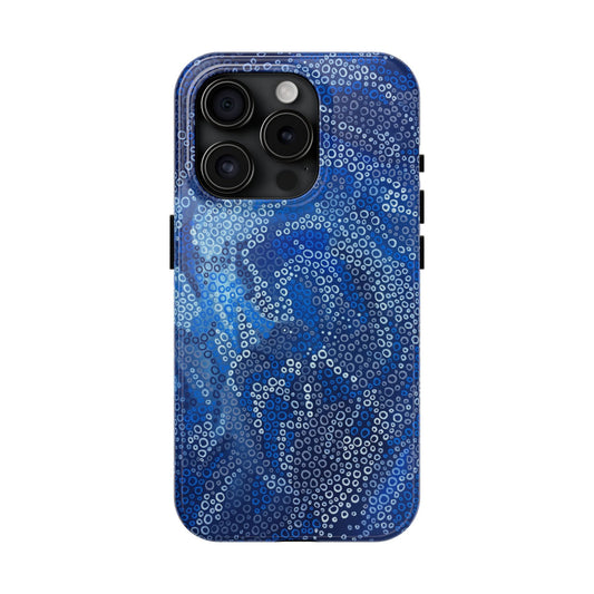 Blue patterned phone case with abstract art
