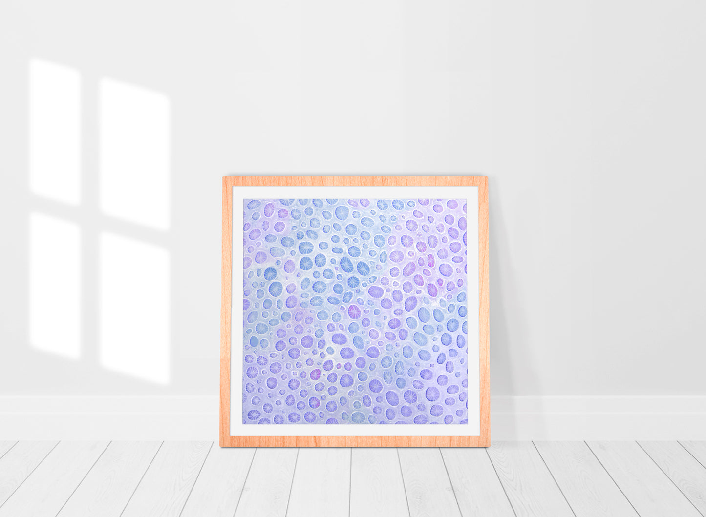 square print in frame a mix of blues and purples