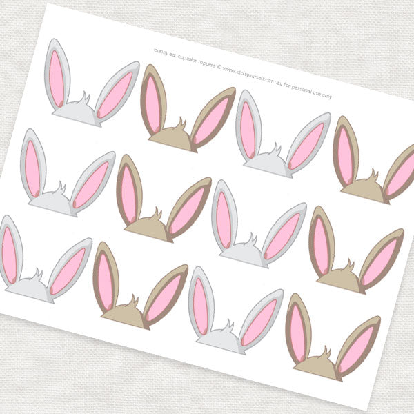 FREE easter bunny ears cupcake toppers