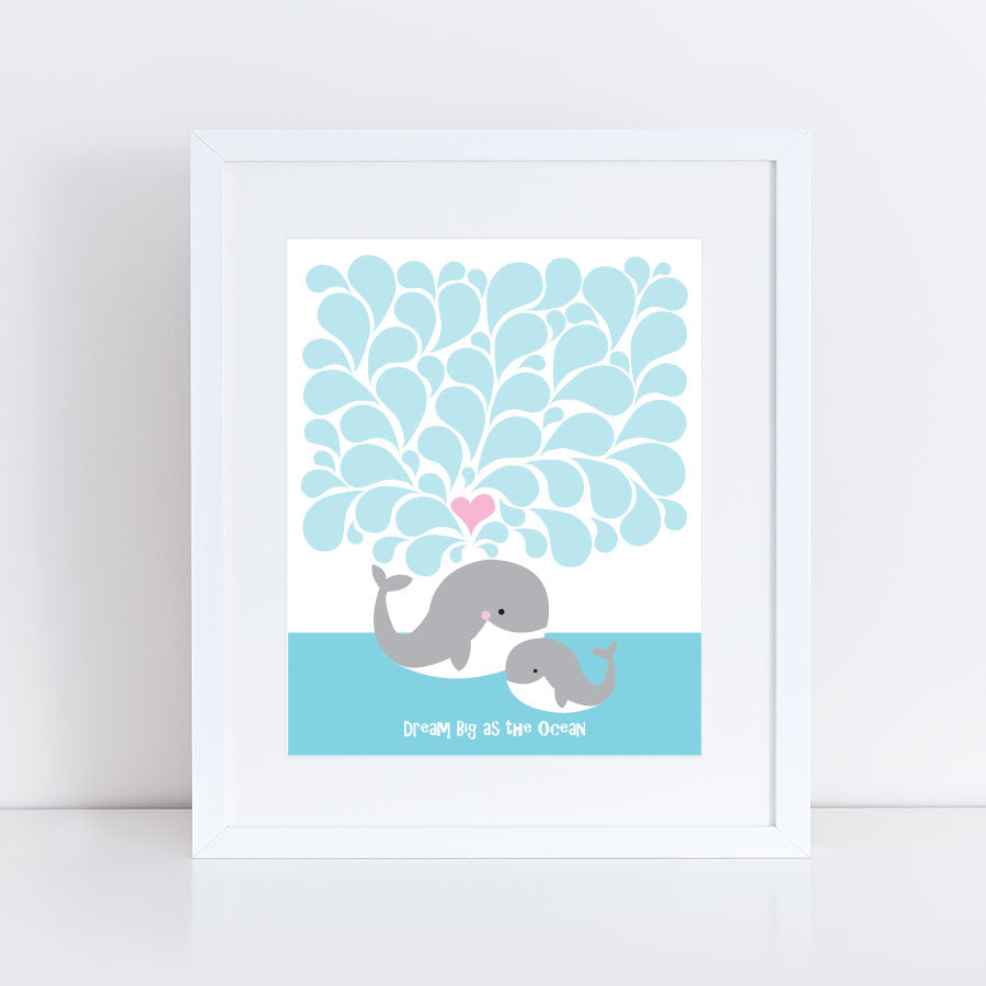 Mummy and baby whale signature guest book print