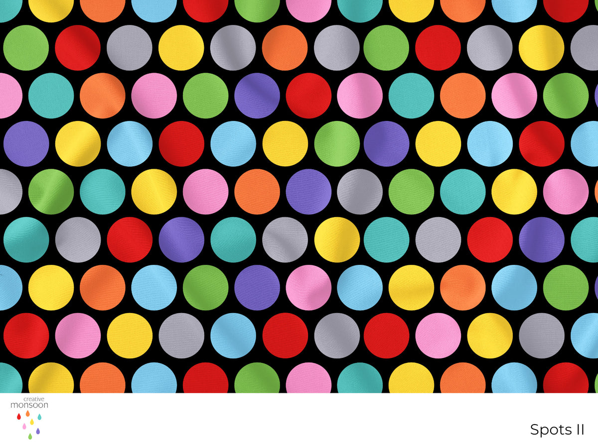 Spots! on Black Cotton Fabric