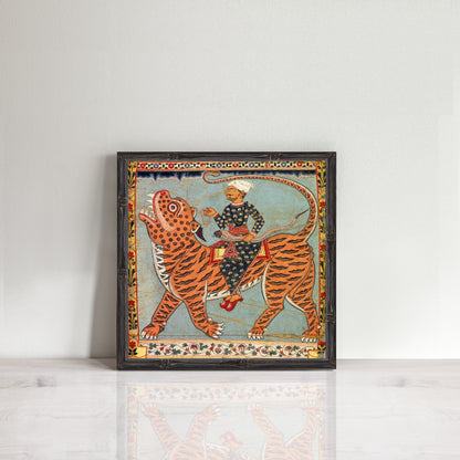 man riding tiger print of Pir Gazi and his tiger in the Sundarbans