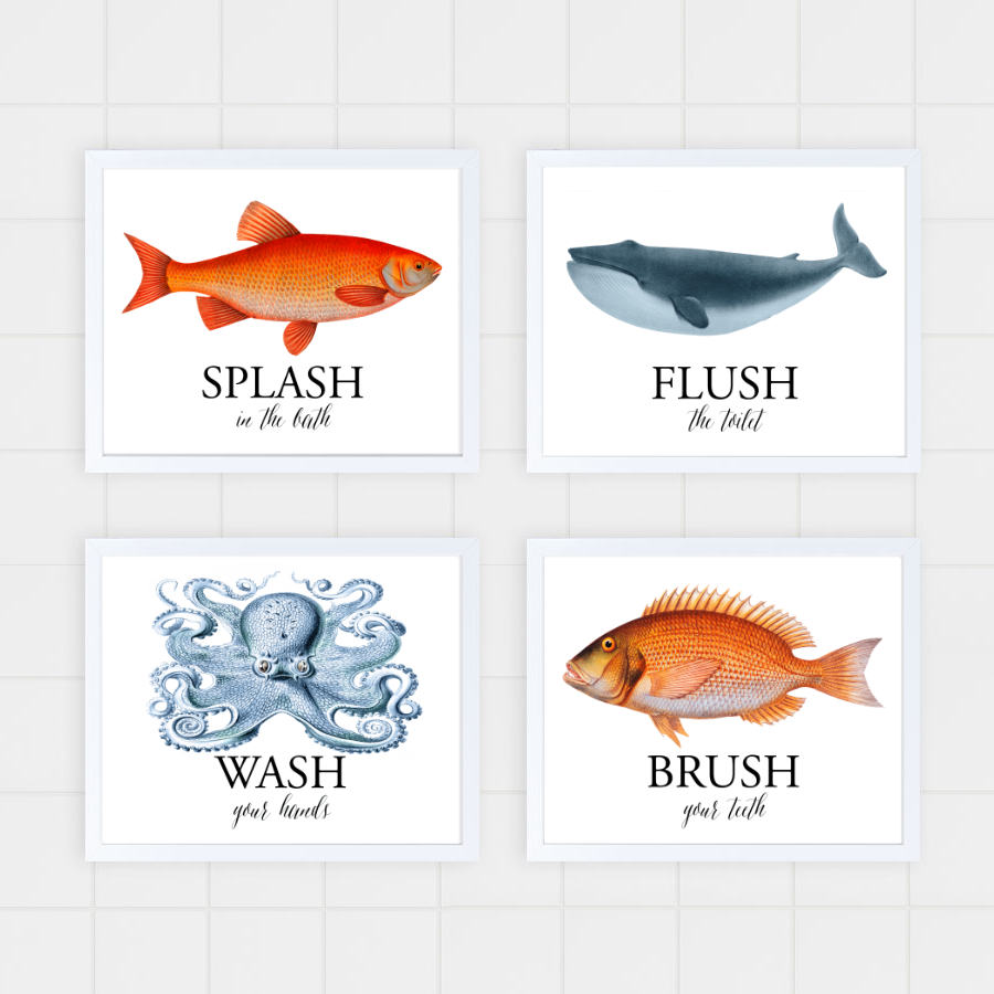 et of vintage style prints for a bathroom