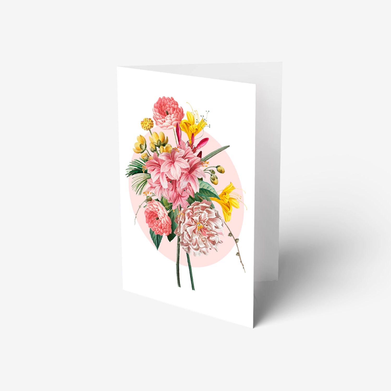 pink floral greeting card with a stunning botanical illustrations