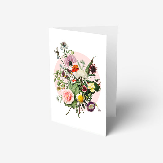pink floral greeting card with a stunning botanical illustration