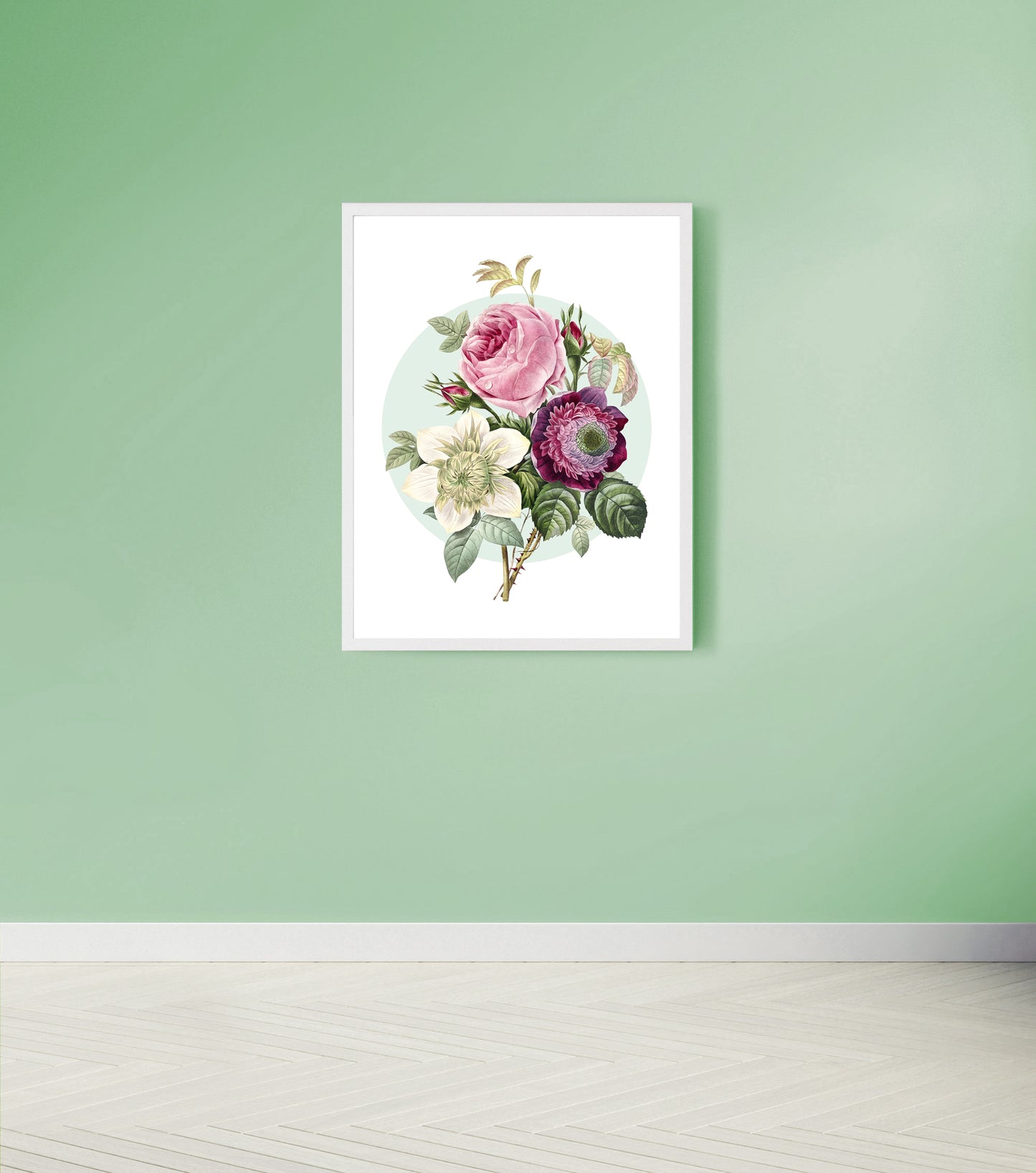 Vintage rose and anemone bouquet print