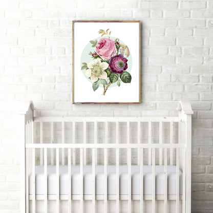 Vintage rose and anemone bouquet print