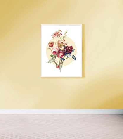 Vintage lilies and roses bouquet print