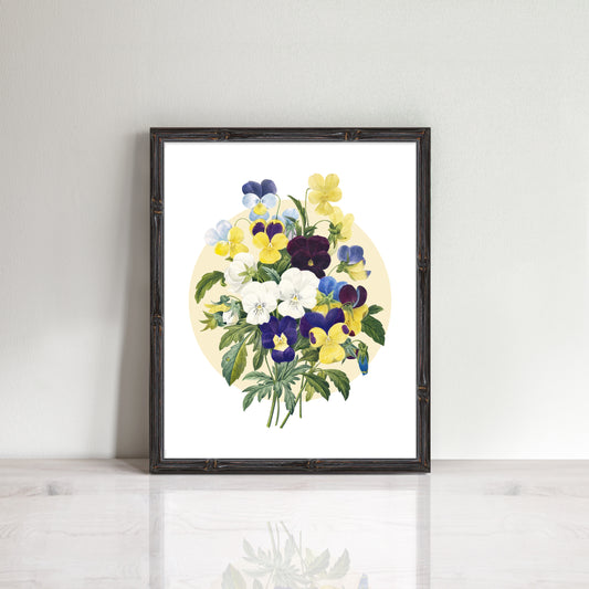 vintage bouquet of pansy flowers print