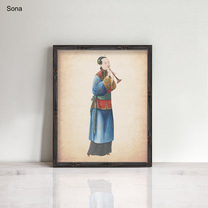 Vintage Chinese Musician Wall Art Prints - Chinoiserie Gallery Wall Decor