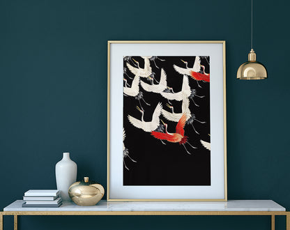 Vintage flying cranes print